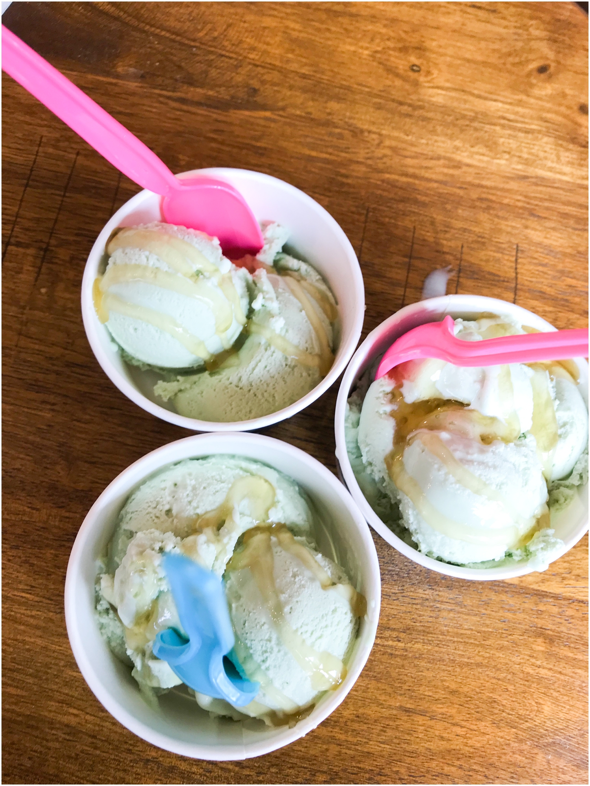 Green tea ice cream at hub city scoops in Spartanburg, SC
