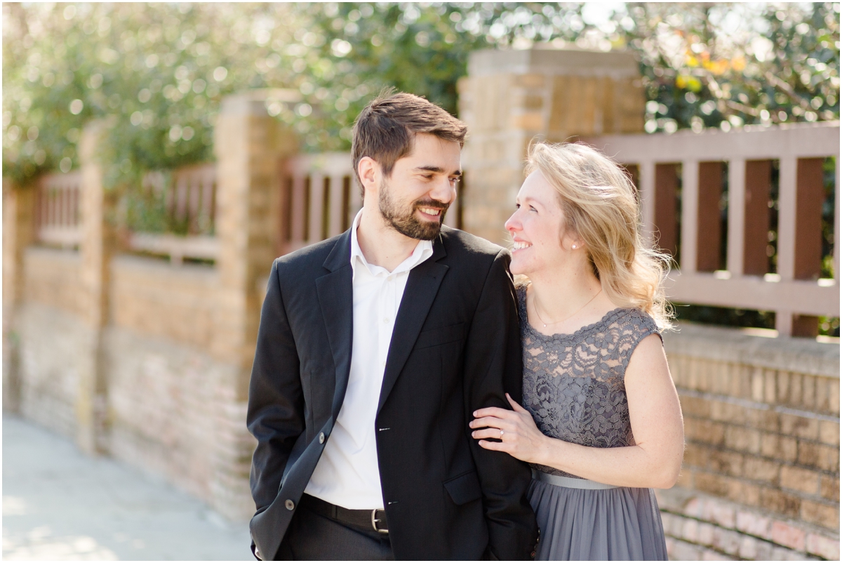 Classy winter engagement session in downtown Greer, SC at the Randall House