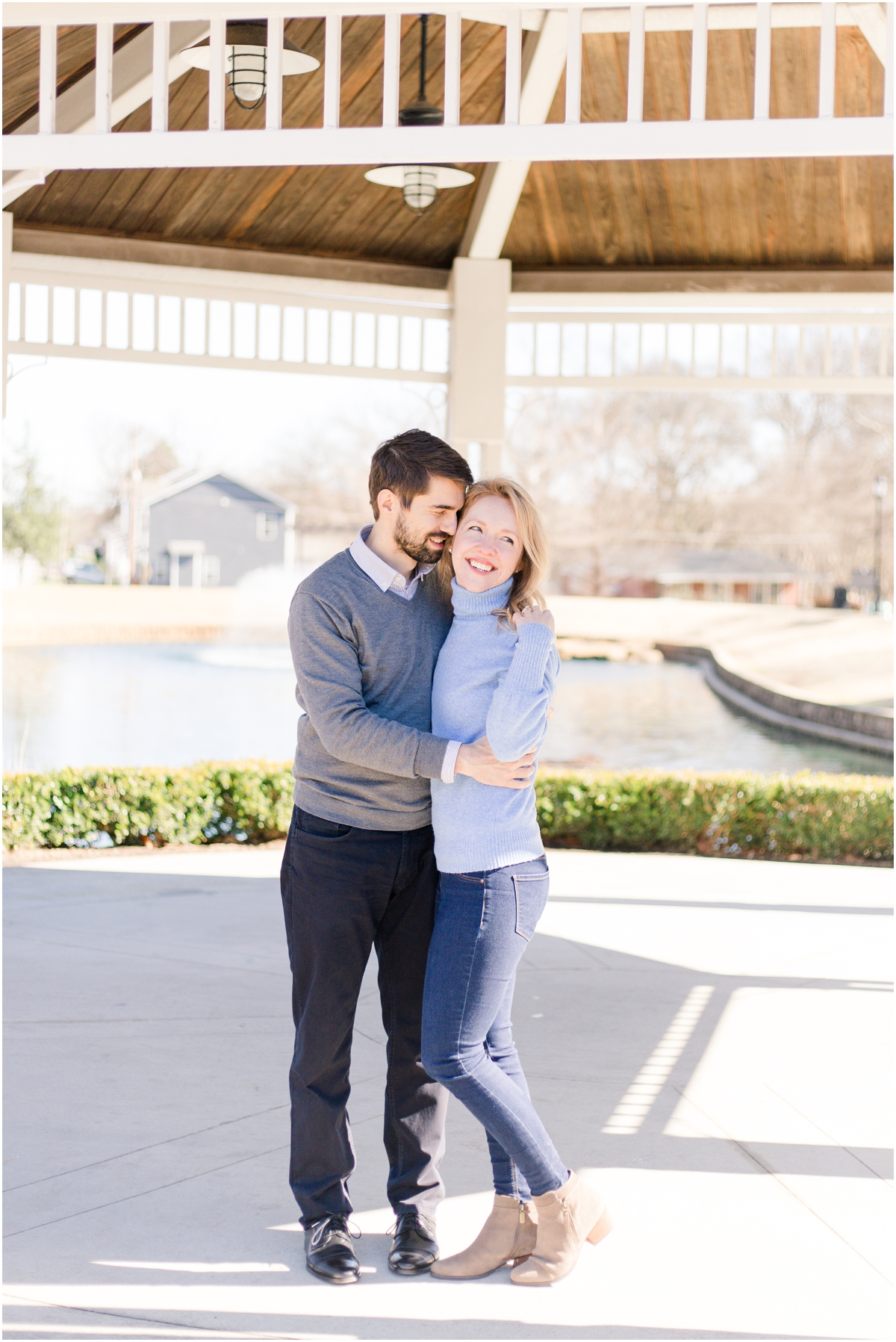 Winter engagement session in downtown Greer, SC at the gazebo