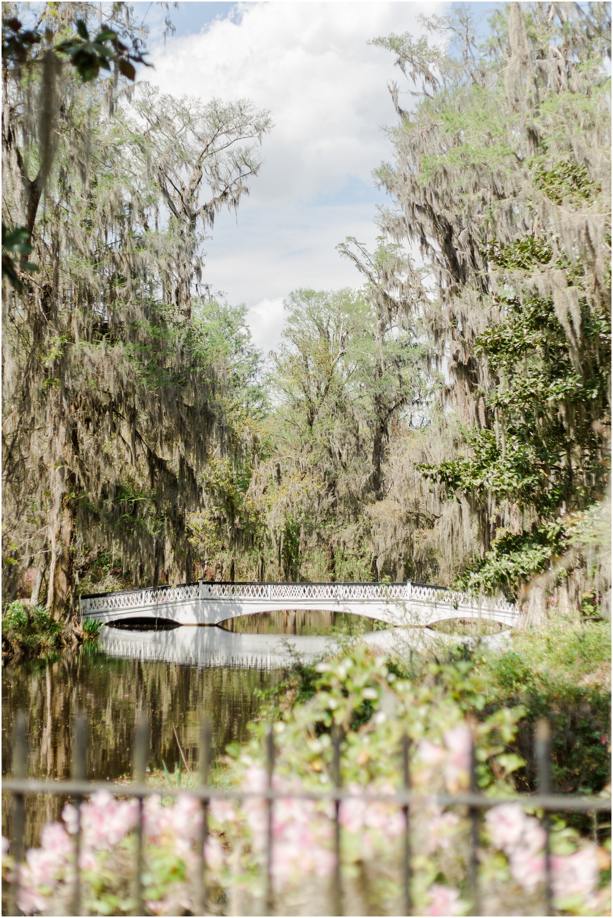 White bridge at Magnolia Plantation and Gardens in Charleston, South Carolina | Jacqueline & Laura | Charleston Wedding Photographer