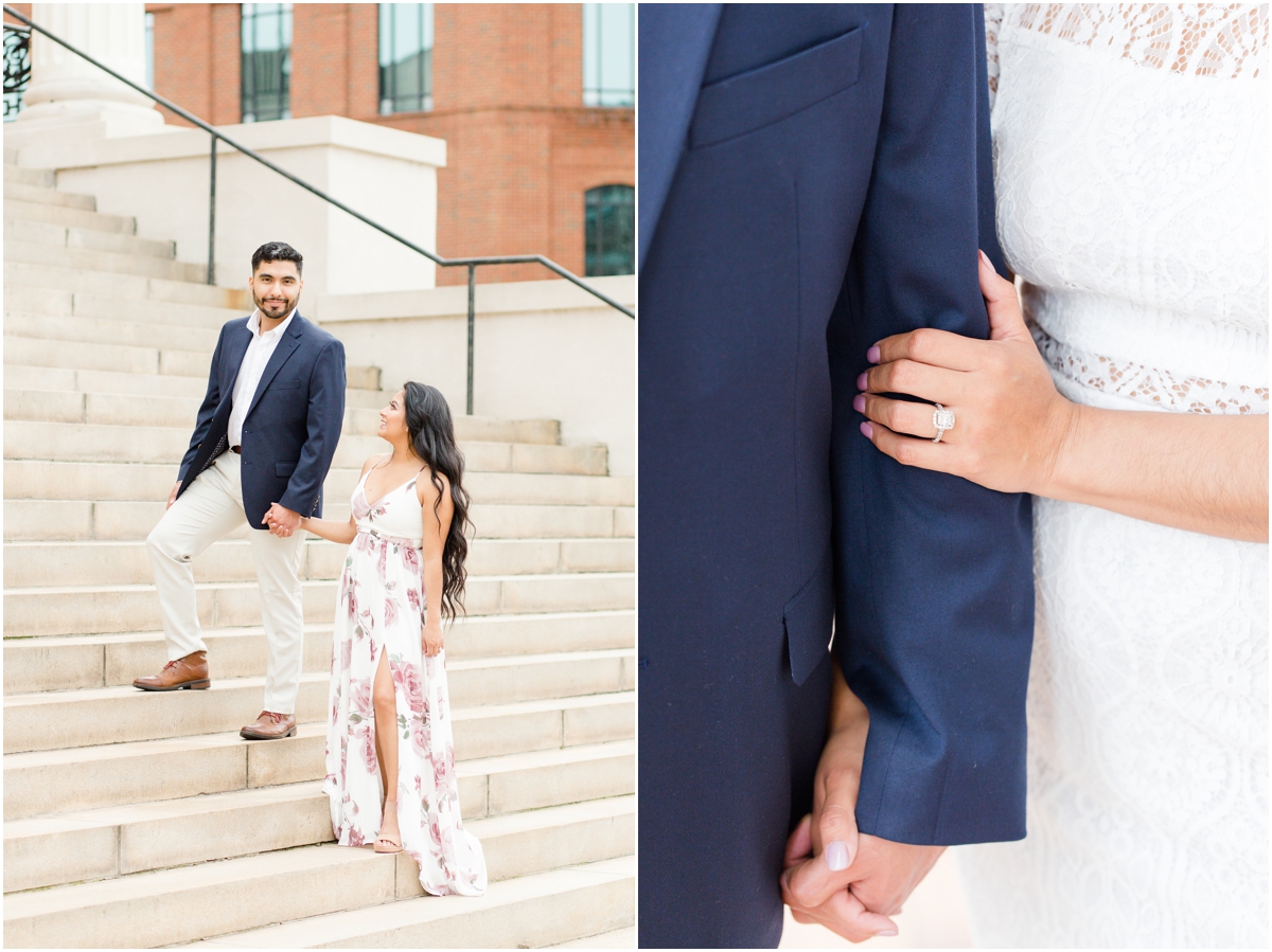 Classy Downtown Greenville Engagement Session by Grace Church with blush & navy outfits