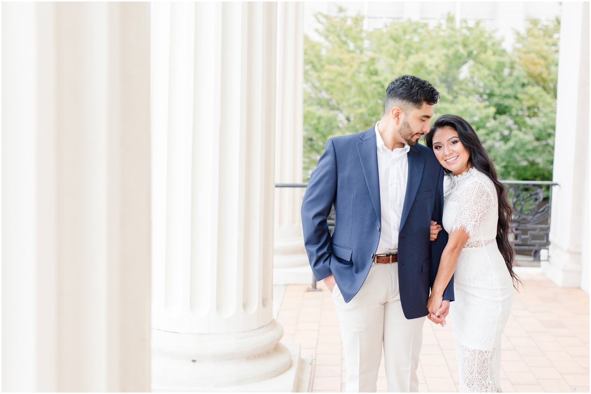 Classy Downtown Greenville Engagement Session by Grace Church with white & navy outfits
