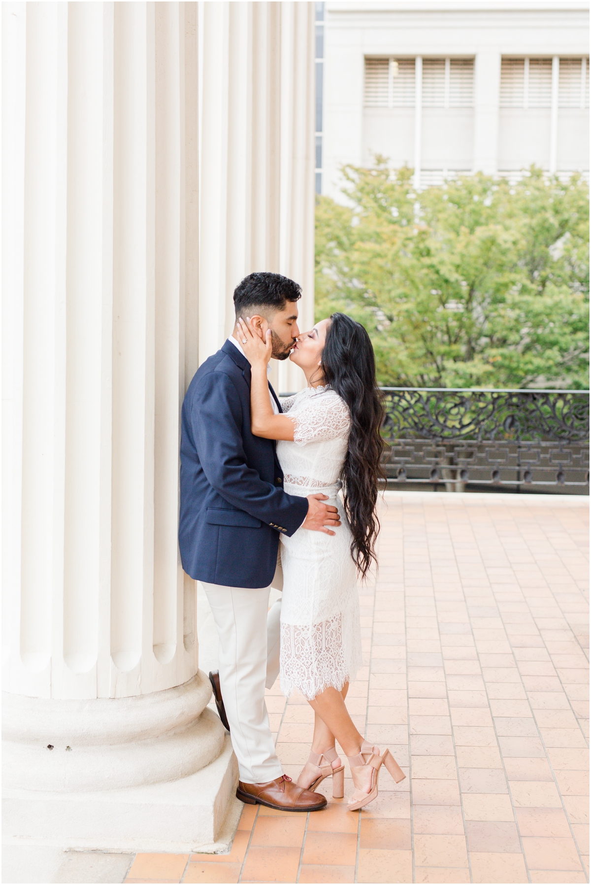 Classy Downtown Greenville Engagement Session by Grace Church with white & navy outfits