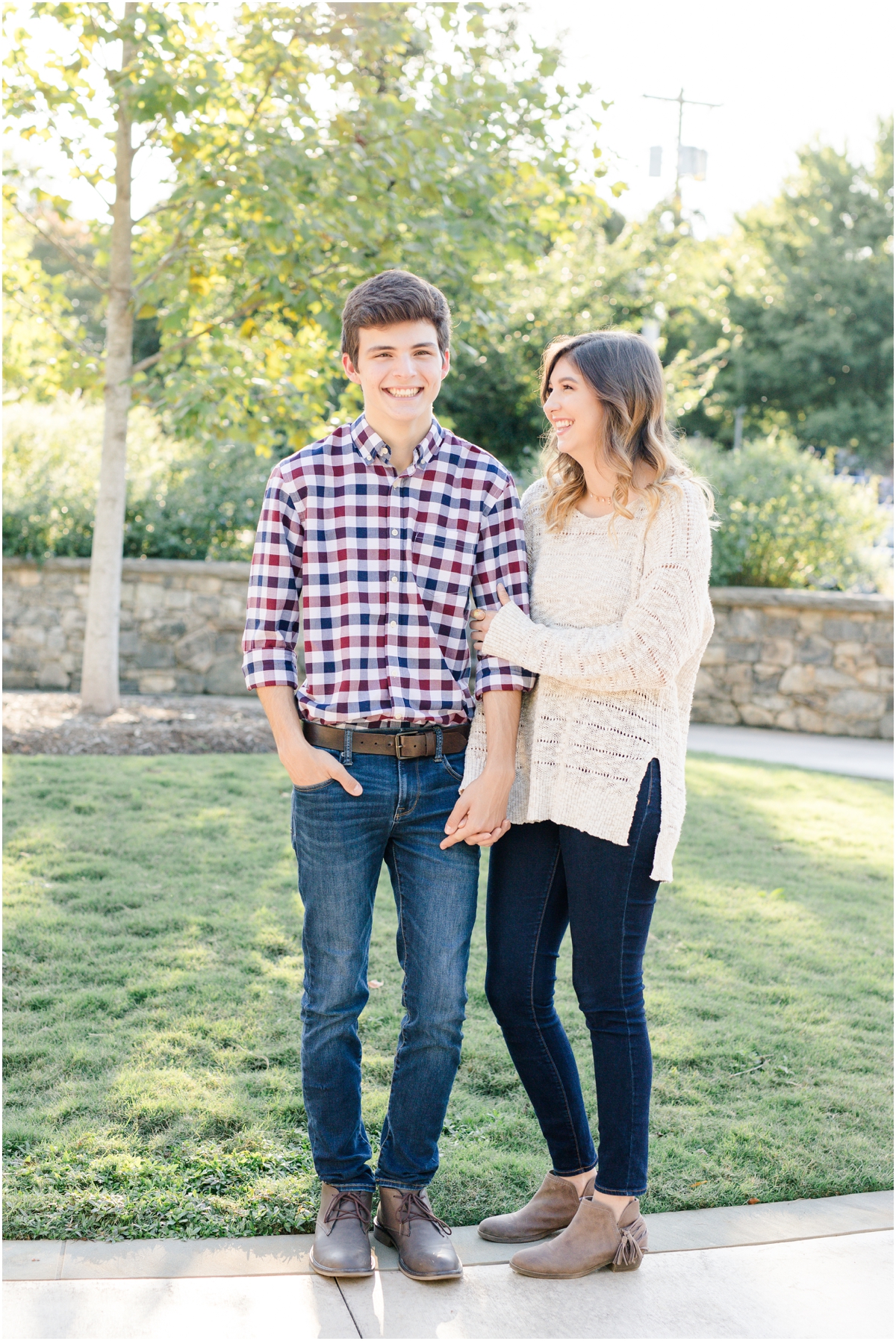 Couples session in Downtown Greenville at the cancer survivors park and pedricks garden 