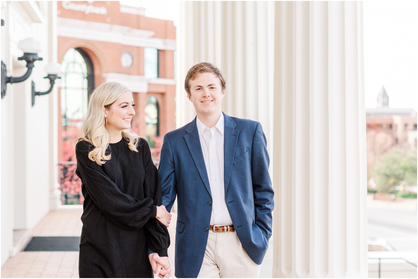 Downtown Greenville engagement session at grace church downtown