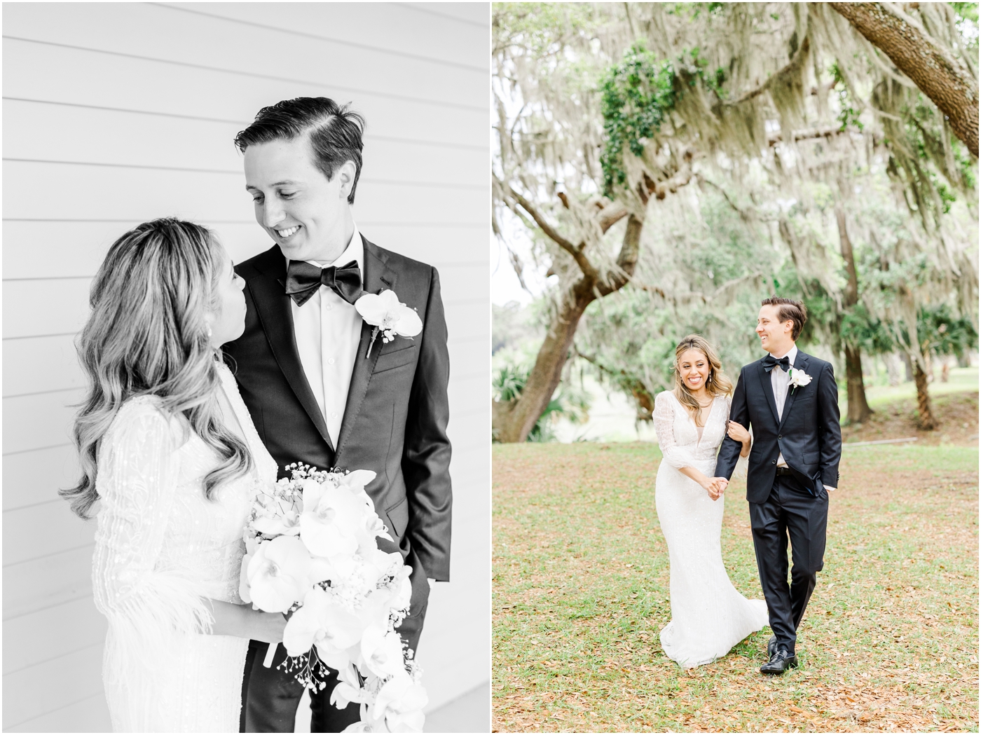 Bride & Groom with Spanish moss at the Beaufort Inn Beaufort, SC