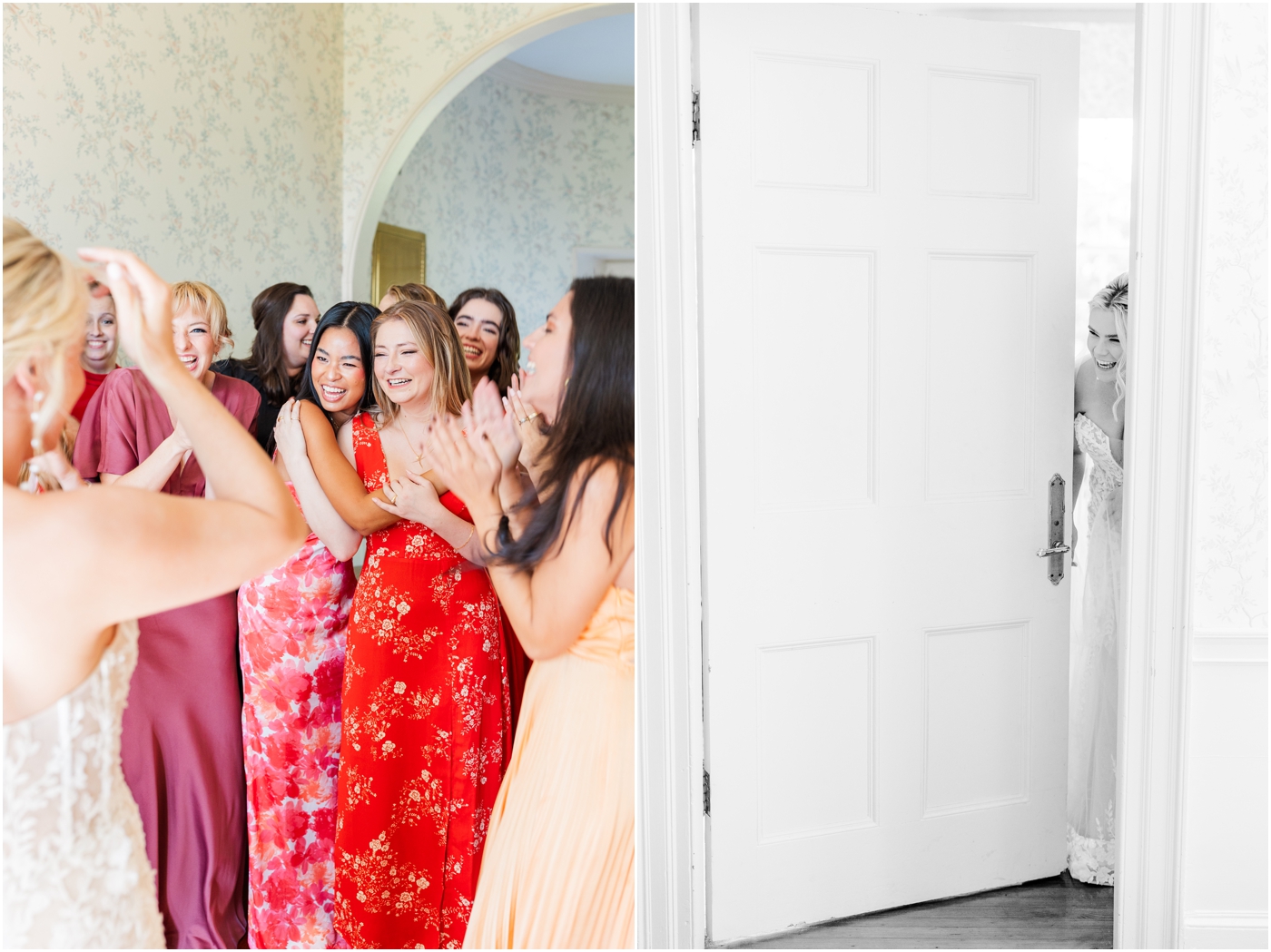 Emotional bridesmaids first look at Agapae Oaks wedding in Beaufort, SC