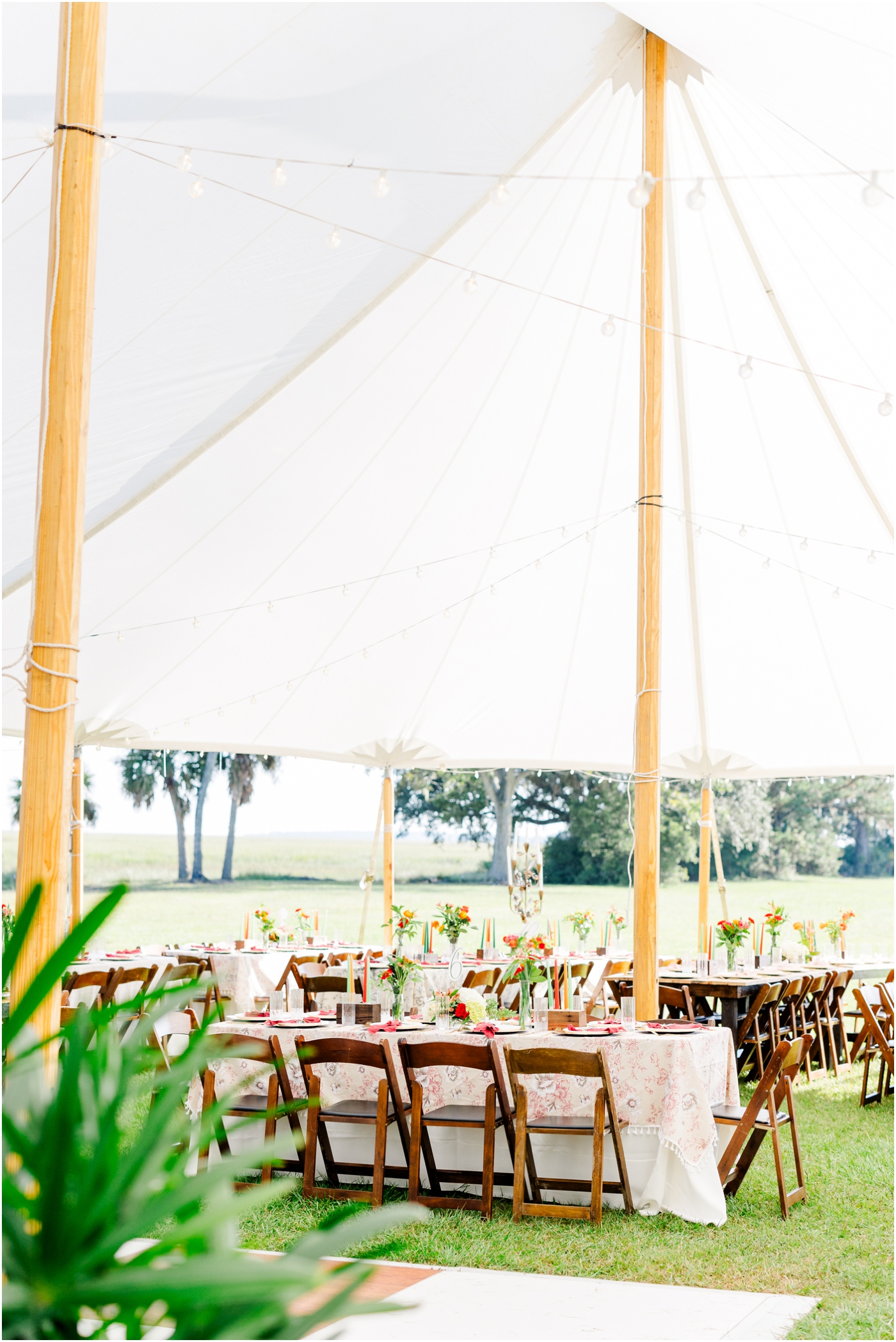 Sailcloth tent reception at an Agapae Oaks wedding in Beaufort, SC