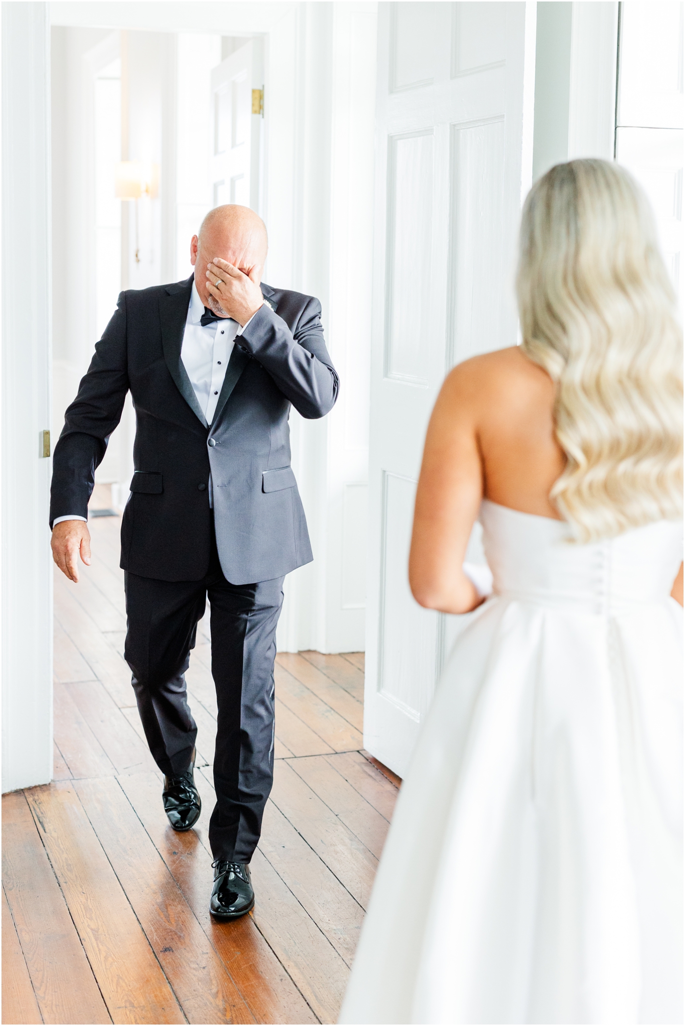 Emotional dad and daughter first look at a Gadsden House Wedding in Charleston SC