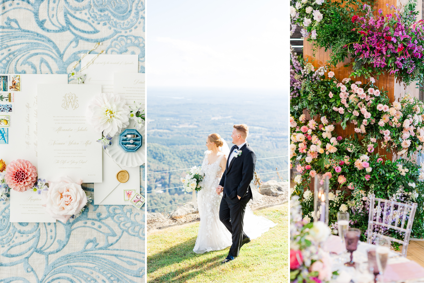 An AC Hotel Reception & Cliffs at Glassy Wedding Ceremony in Greenville SC