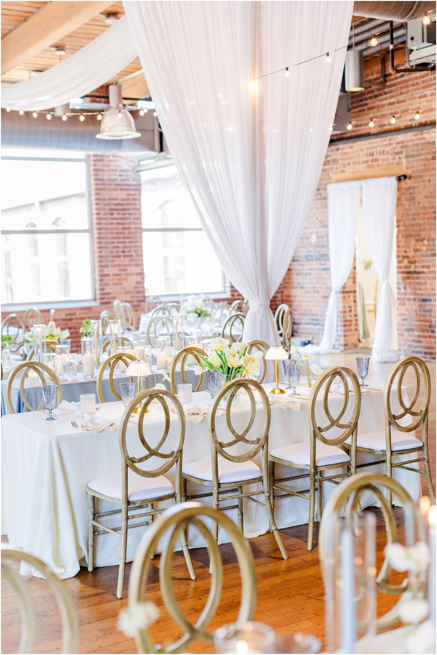 Huguenot Loft Wedding reception design with draping