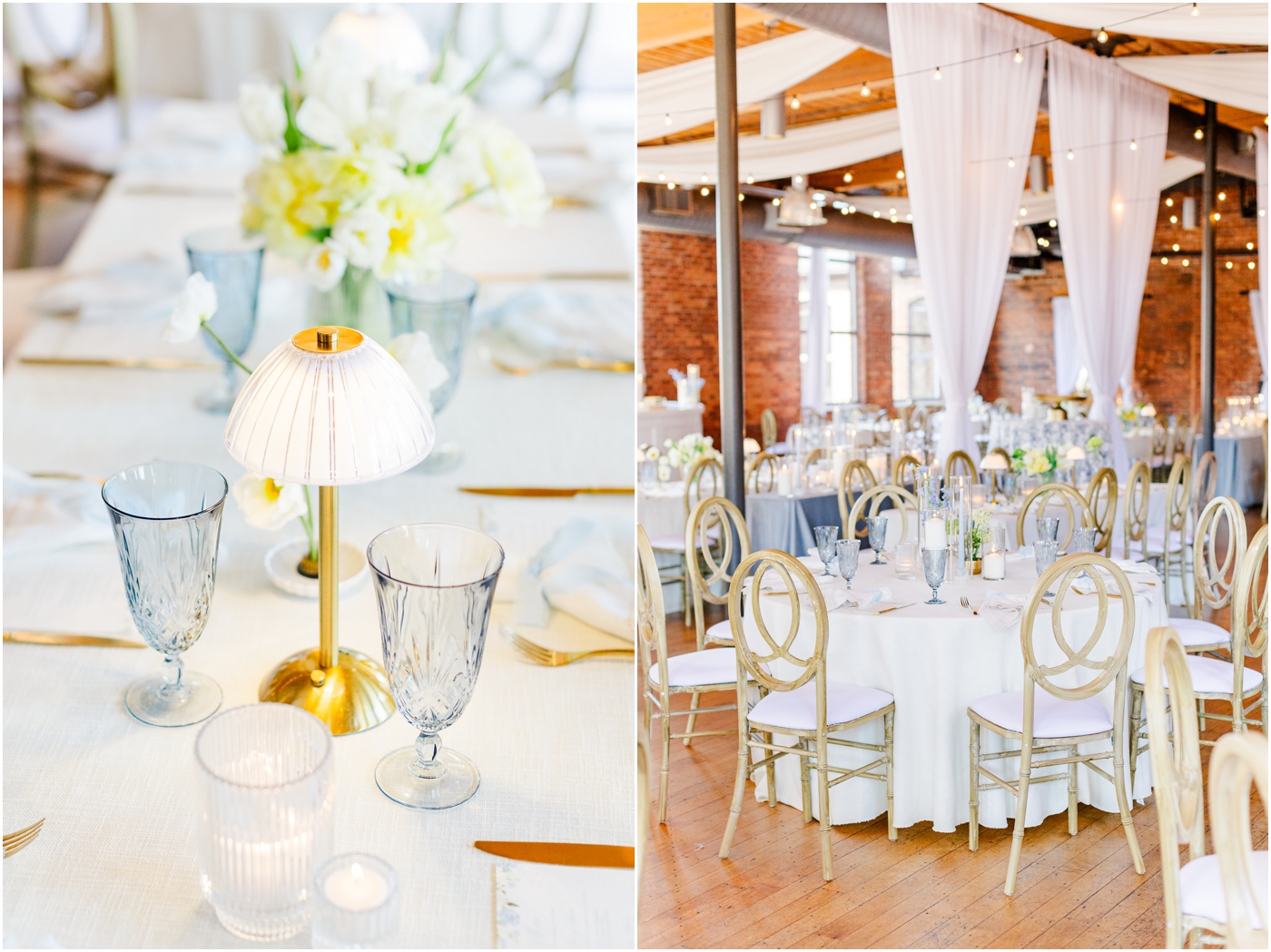 Huguenot Loft Wedding blue and yellow reception design 