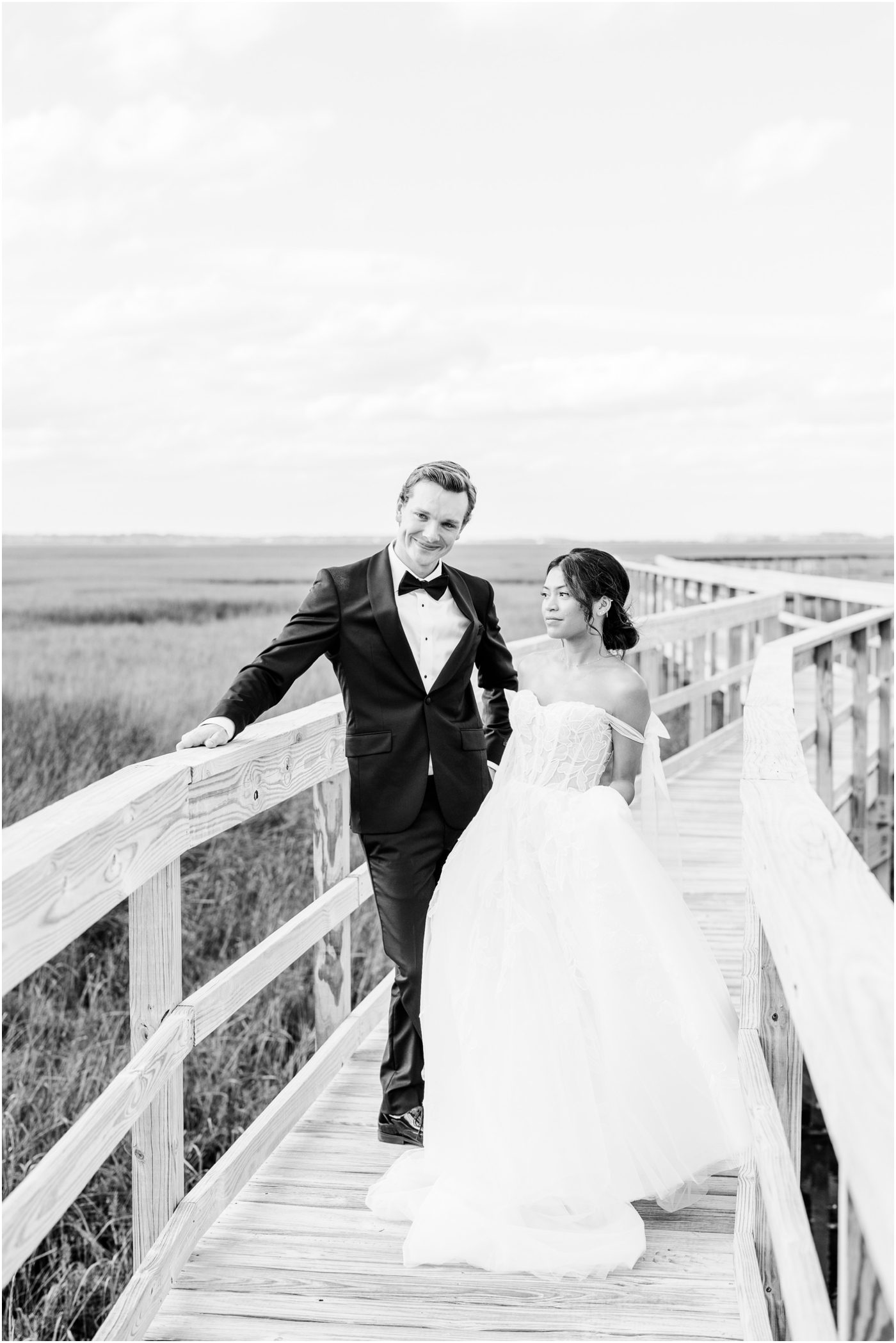 Bride & Groom on Dock at Walker's Landing Omni Amelia Island Wedding