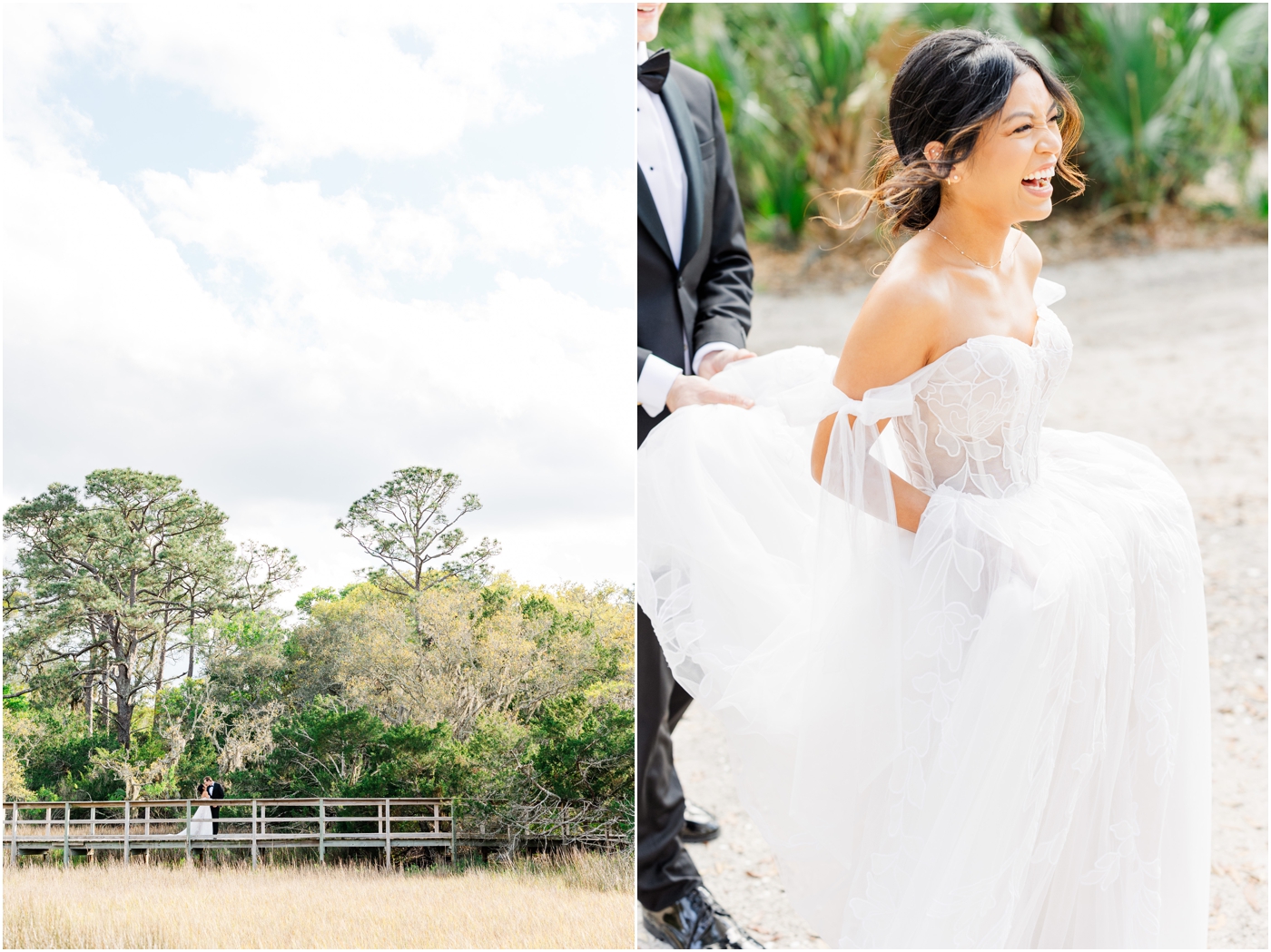 Bride & Groom on Dock at Walker's Landing Omni Amelia Island Wedding