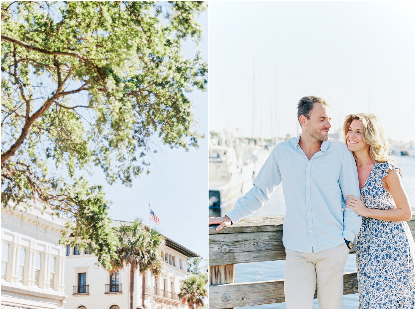 Film photo of couple downtown Amelia Island