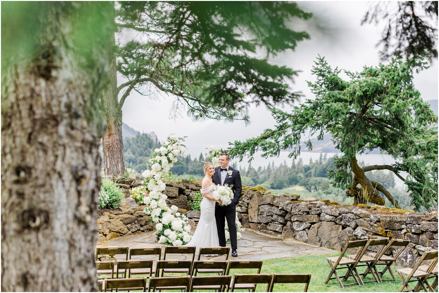 ceremony location with bride and groom in mountains