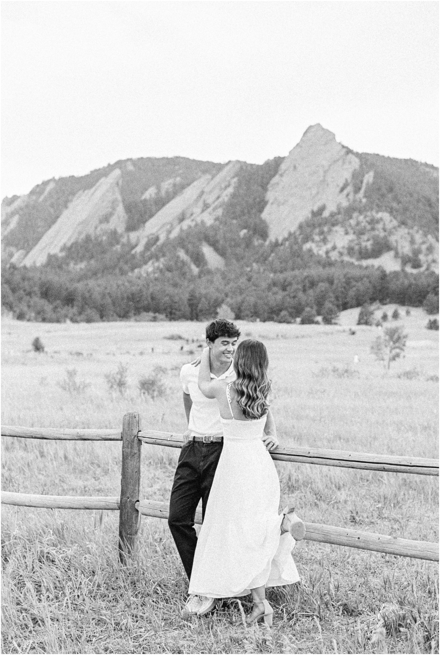 black and white film photo of couple in boulder colorado