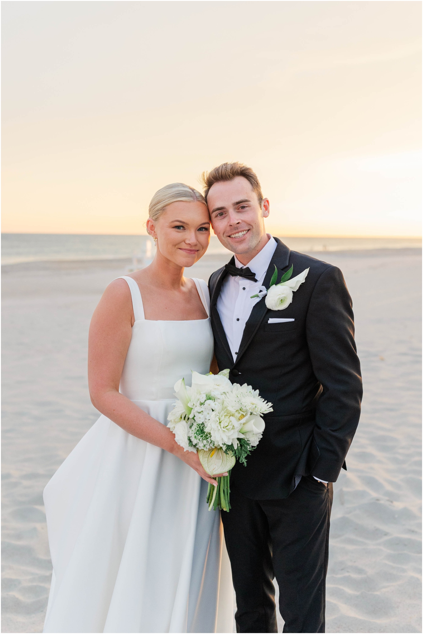 bride and groom golden hour photos on Atlantic Beach 