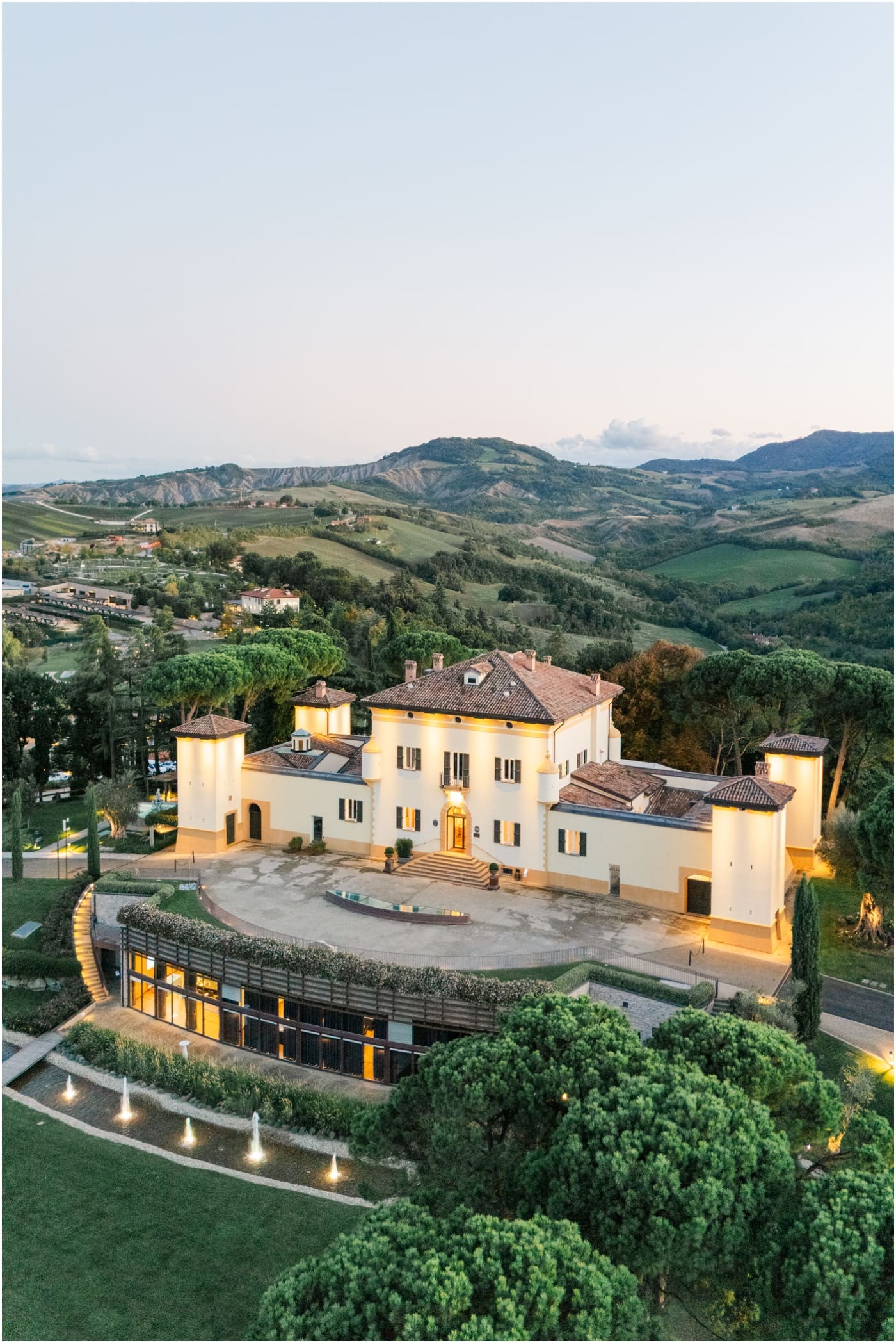drone view of palazzo di varginana in bologna italy