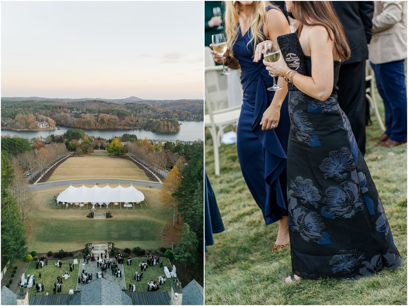 cocktail hour and tented reception lake keowee