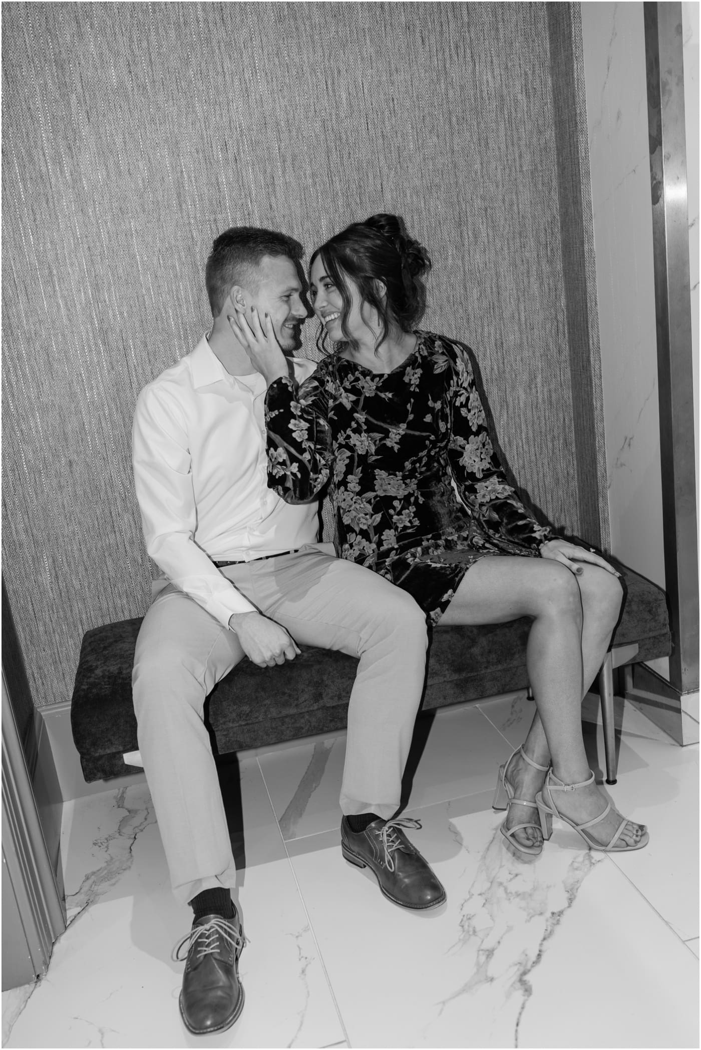 direct flash engagement photo inside hotel Hartness