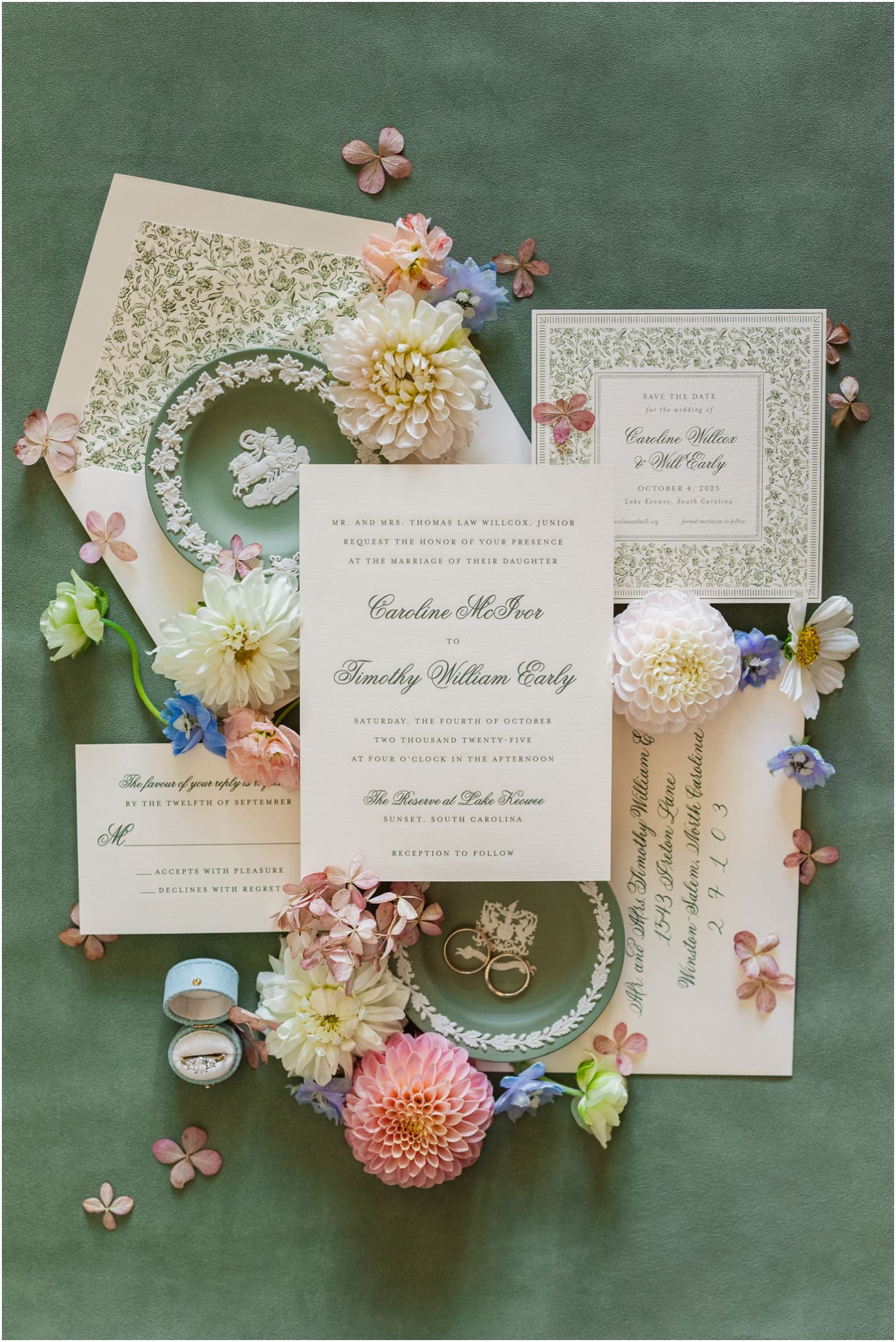 green & pink invitation suite 
