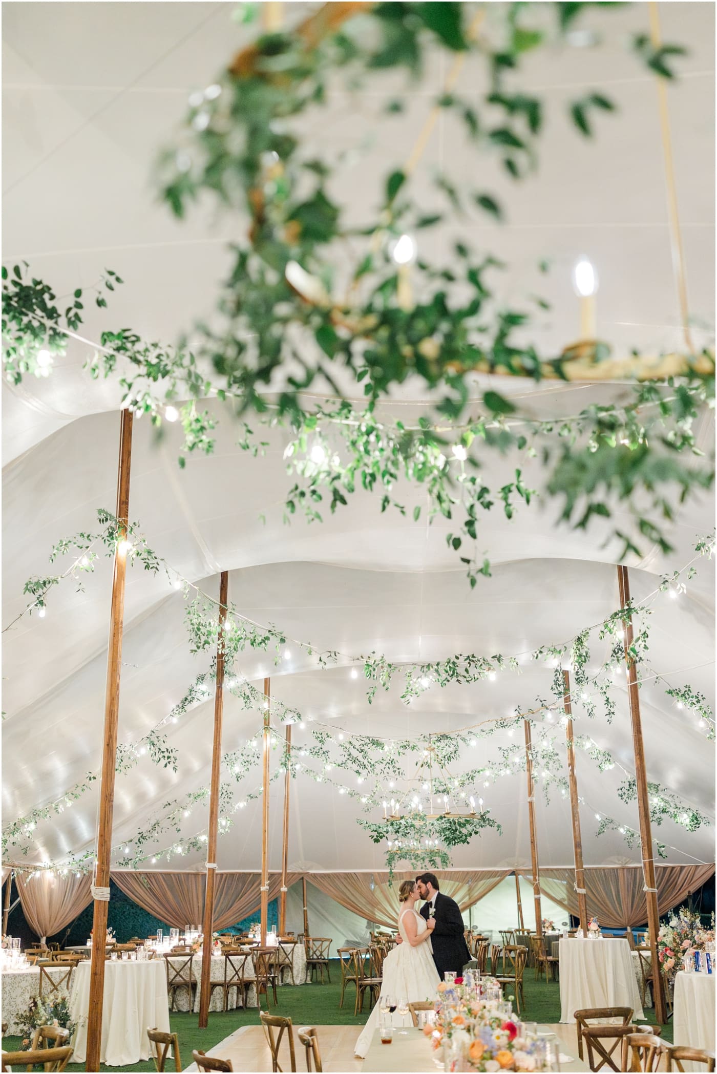 Bride and groom sharing last dance in their sailcloth tent at their Reserve at Lake Keowee Wedding